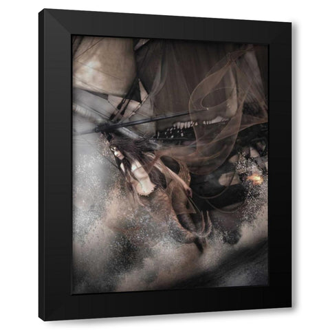 Mermaid Ahead Black Modern Wood Framed Art Print by Babette