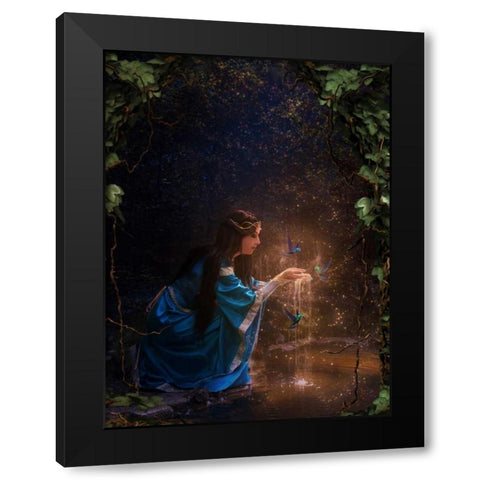 Lady Of The Lake Black Modern Wood Framed Art Print with Double Matting by Babette