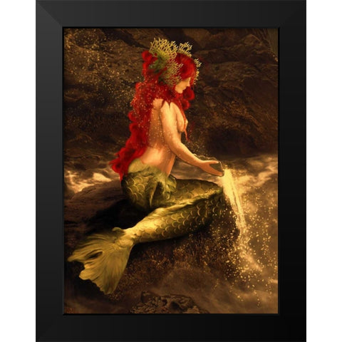 Mermaid Play Black Modern Wood Framed Art Print by Babette