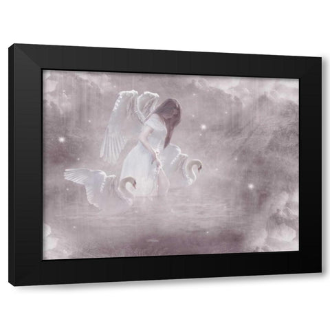 Swan Angel Black Modern Wood Framed Art Print with Double Matting by Babette