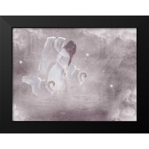 Swan Angel Black Modern Wood Framed Art Print by Babette