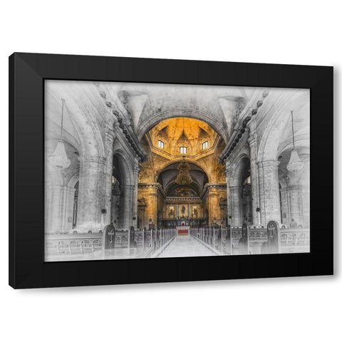 Church in Cuba Yellow Black Modern Wood Framed Art Print with Double Matting by Kostka, Vladimir
