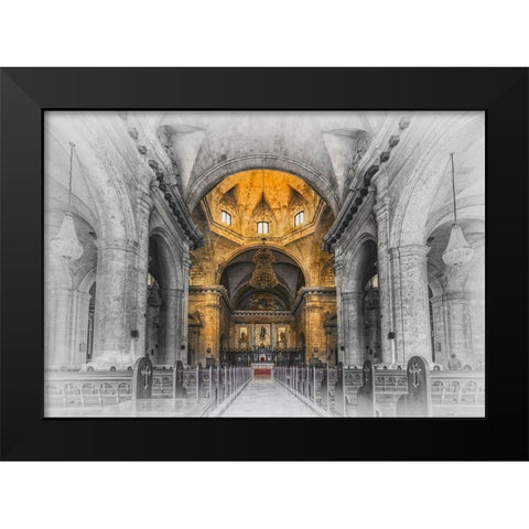 Church in Cuba Yellow Black Modern Wood Framed Art Print by Kostka, Vladimir