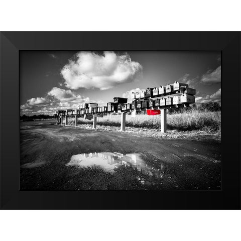 Mail Boxes Red Black Modern Wood Framed Art Print by Kostka, Vladimir