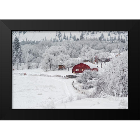 Dreamy Winter Farm Black Modern Wood Framed Art Print by Kostka, Vladimir