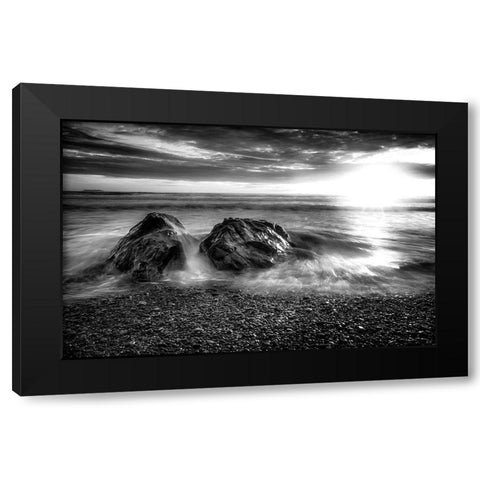 SUNSET OCEAN BW Black Modern Wood Framed Art Print by Kostka, Vladimir
