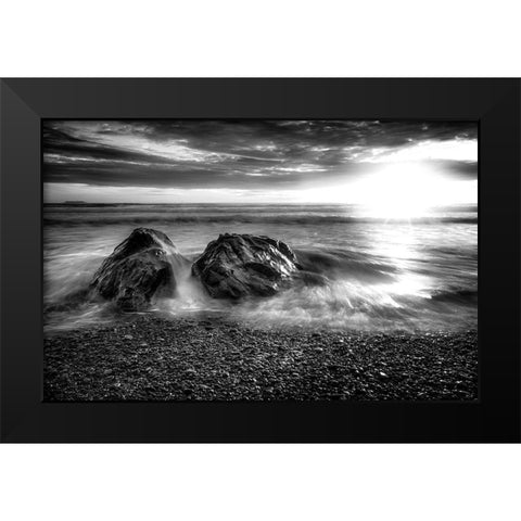 SUNSET OCEAN BW Black Modern Wood Framed Art Print by Kostka, Vladimir