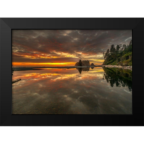 SUNSET LAKE Black Modern Wood Framed Art Print by Kostka, Vladimir