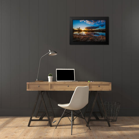 SUNSET RIVER I Black Modern Wood Framed Art Print by Kostka, Vladimir