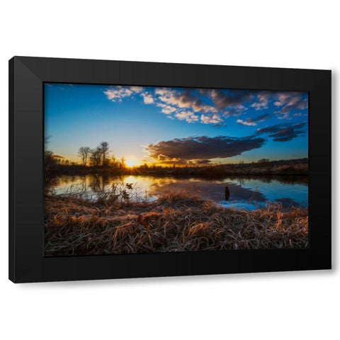SUNSET RIVER I Black Modern Wood Framed Art Print with Double Matting by Kostka, Vladimir