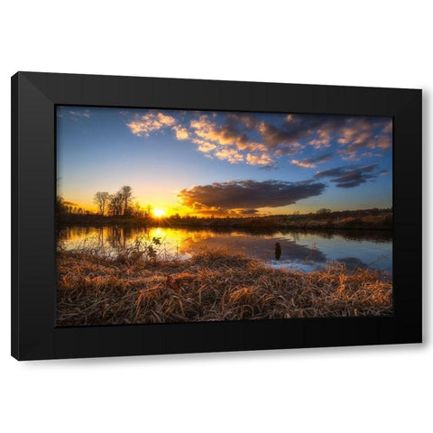 SUNSET RIVER II Black Modern Wood Framed Art Print with Double Matting by Kostka, Vladimir