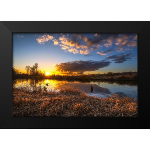 SUNSET RIVER II Black Modern Wood Framed Art Print by Kostka, Vladimir