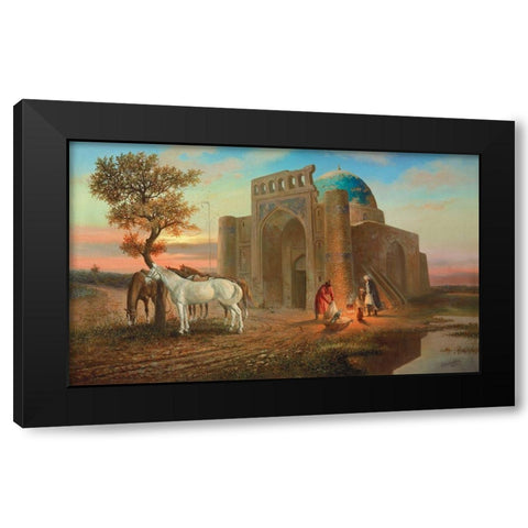 Mosque Black Modern Wood Framed Art Print with Double Matting by Chairudinov, A.