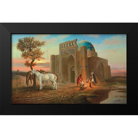 Mosque Black Modern Wood Framed Art Print by Chairudinov, A.