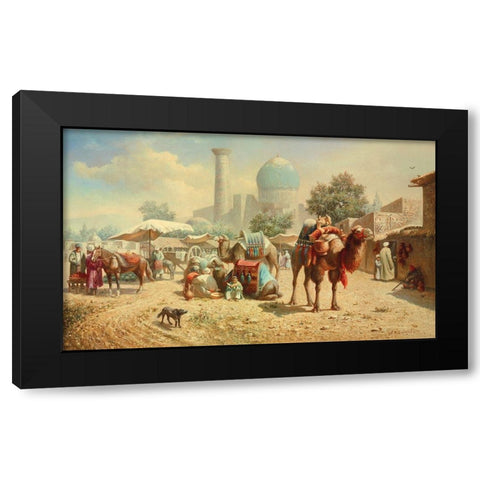 Caravan Black Modern Wood Framed Art Print by Chairudinov, A.