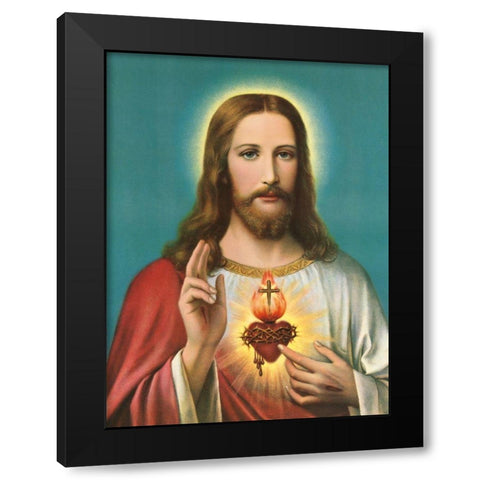 HL. HERZ JESU Black Modern Wood Framed Art Print with Double Matting by Anonymous