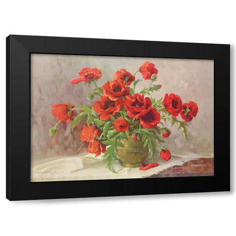 A BUNCH OF POPPIES Black Modern Wood Framed Art Print with Double Matting by Krueger, E.