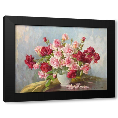 ANTIQUE ROSES Black Modern Wood Framed Art Print by Krueger, E.