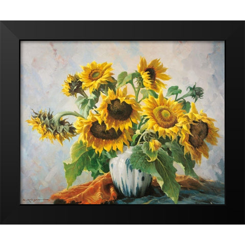 SUNFLOWERS Black Modern Wood Framed Art Print by Krueger, E.