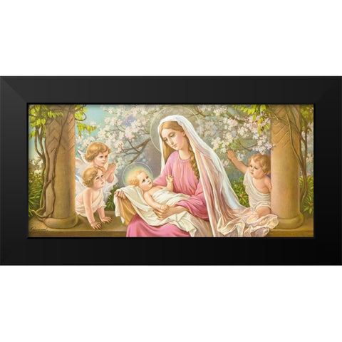 MARY WITH BLOSSOMS Black Modern Wood Framed Art Print by Giovanni