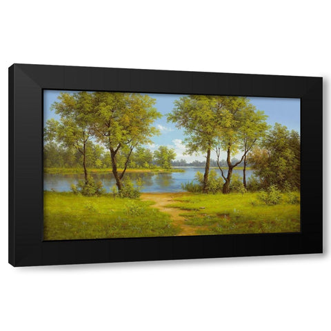 AT THE LAKE Black Modern Wood Framed Art Print with Double Matting by Slava