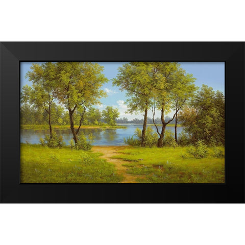 AT THE LAKE Black Modern Wood Framed Art Print by Slava
