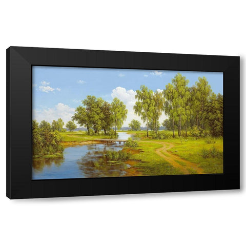 BRIDGE OVER BROOK Black Modern Wood Framed Art Print by Slava