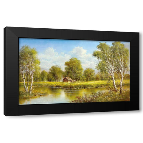 COTTAGE AT THE LAKE Black Modern Wood Framed Art Print with Double Matting by Glassl, Helmut