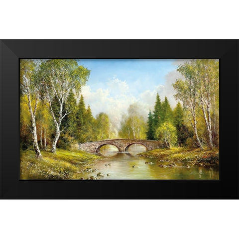 STONE BRIDGE Black Modern Wood Framed Art Print by Glassl, Helmut