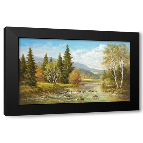 RIVER TISA BY RACHOV Black Modern Wood Framed Art Print with Double Matting by Glassl, Helmut