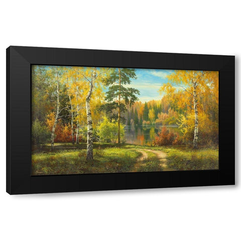 AUTUMN WAY Black Modern Wood Framed Art Print by Priscepa, Igor
