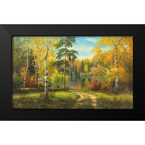AUTUMN WAY Black Modern Wood Framed Art Print by Priscepa, Igor