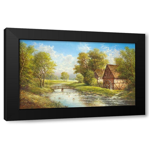 MILL AT THE RIVER Black Modern Wood Framed Art Print by Glassl, Helmut