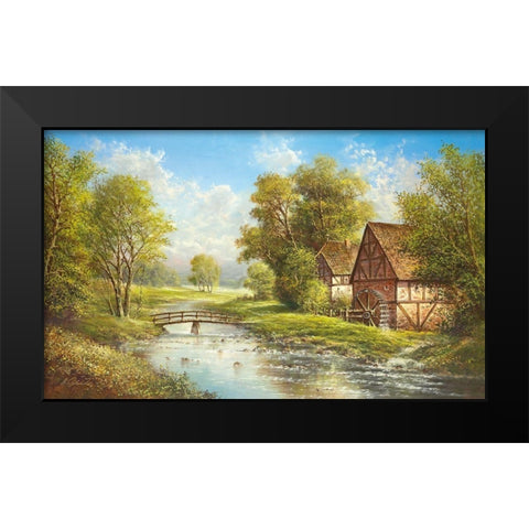 MILL AT THE RIVER Black Modern Wood Framed Art Print by Glassl, Helmut