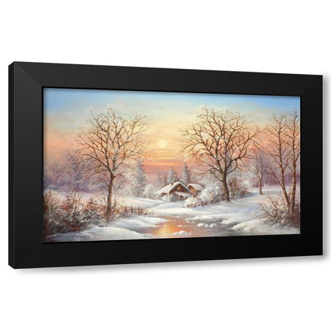 COSY WINTER Black Modern Wood Framed Art Print with Double Matting by Glassl, Helmut