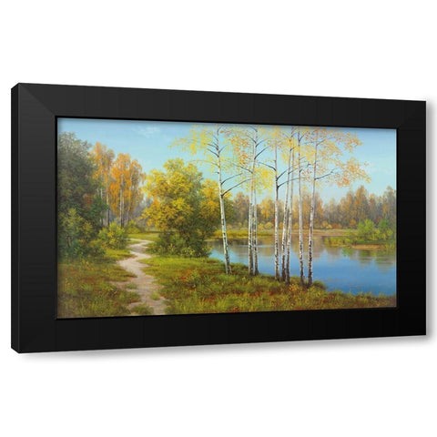LIGHT IN THE FOREST Black Modern Wood Framed Art Print by Slava