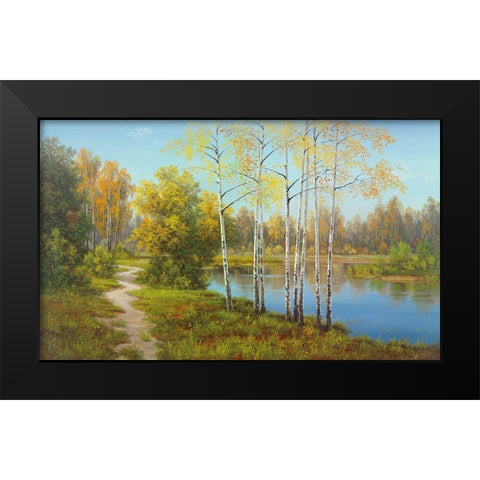 LIGHT IN THE FOREST Black Modern Wood Framed Art Print by Slava