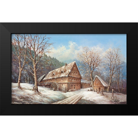 ROMANTIC MILL IN WINTER Black Modern Wood Framed Art Print by Glassl, Helmut