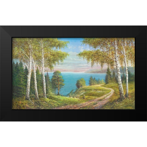 BIRCHES AT THE LAKE I Black Modern Wood Framed Art Print by Glassl, Helmut