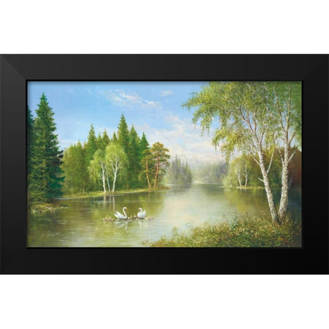 Beautiful Lake Black Modern Wood Framed Art Print by Glassl, Helmut