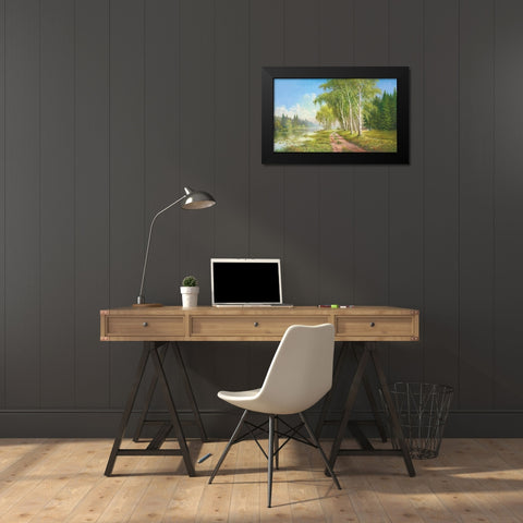 Path At The Lake Black Modern Wood Framed Art Print by Glassl, Helmut
