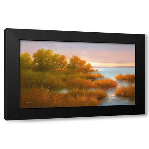 MISTY LAKE II Black Modern Wood Framed Art Print with Double Matting by Fasani