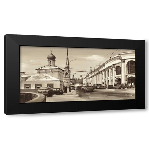 Warwarka Street Moscow Black Modern Wood Framed Art Print with Double Matting by Ryazanov