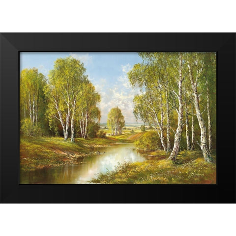 BIRCHES IN SPRINGTIME Black Modern Wood Framed Art Print by Buchner, H.