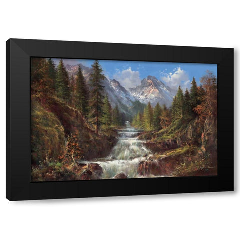 Waterfall In The Carpathians Black Modern Wood Framed Art Print with Double Matting by Glassl, Helmut