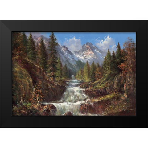 Waterfall In The Carpathians Black Modern Wood Framed Art Print by Glassl, Helmut