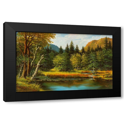LAKE IN THE WOOD Black Modern Wood Framed Art Print by Ada-Kris