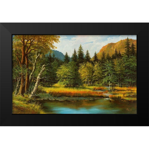 LAKE IN THE WOOD Black Modern Wood Framed Art Print by Ada-Kris