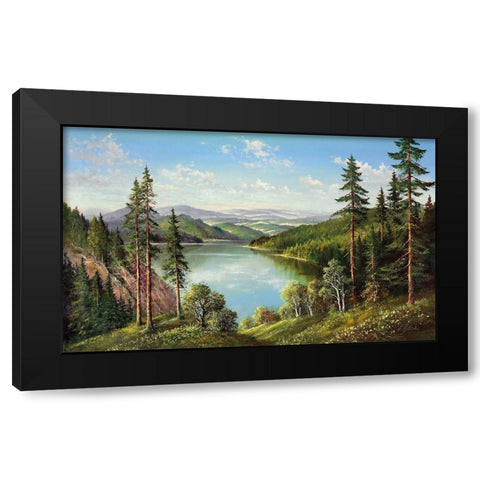 HIGH MOUNTAIN LAKE Black Modern Wood Framed Art Print with Double Matting by Glassl, Helmut
