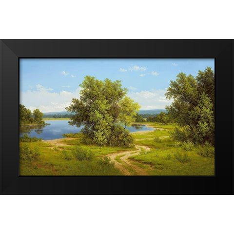 SILENT STREAM Black Modern Wood Framed Art Print by Slava
